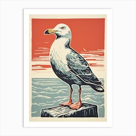 Vintage Bird Linocut Seagull 1 Art Print