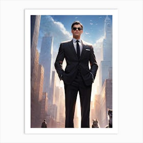 Businessman Wearing Sleek Sunglasses Sporting A Sharp Tailored Suit Standing Confidently In A Bus (4) Art Print