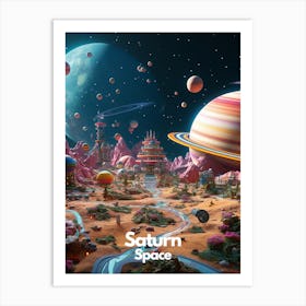 Saturn Travel Poster Bubble Planet Art Print
