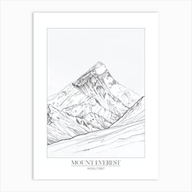 Mount Everest Nepal Tibet Line Drawing 6 Poster Art Print