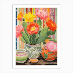 Cactus Painting Maximalist Still Life Devils Tongue Cactus 4 Art Print