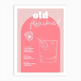 Vintage Retro Inspired Old Fashioned Recipe Pink And Dark Pink Art Print