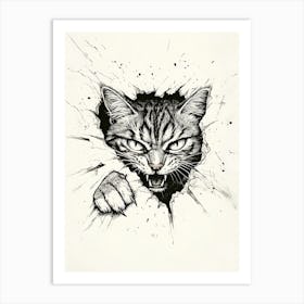 Angry Cat Watching from Wall Hole 4 Art Print