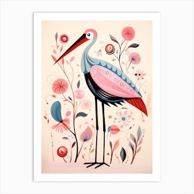 Pink Scandi Stork 2 Art Print
