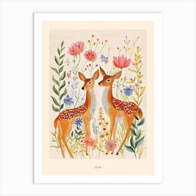 Folksy Floral Animal Drawing Deer 5 Poster Art Print