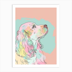 English Cocker Spaniel Dog Pastel Line Illustration 2 Art Print