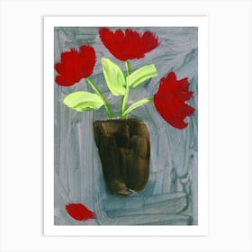 Red Flowers hand painted artwork floral acrylic still life vertical kitchen living room Art Print