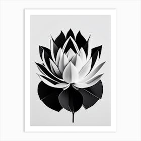 Giant Lotus Black And White Geometric 1 Art Print