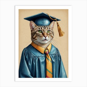 Graduation Cat Art Print