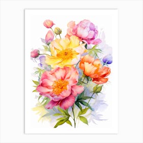 Peony With Sunset In Watercolors (6) Art Print