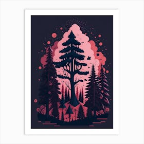 A Fantasy Forest At Night In Red Theme 54 Art Print
