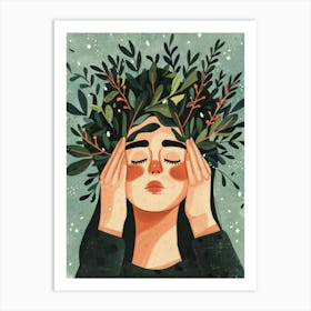 Illustration Of A Woman With A Wreath On Her Head Art Print