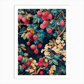 Raspberry Wallpaper Inspired By William Morris Art Print