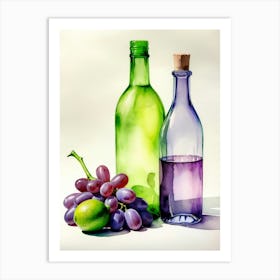 Lime and Grape near a bottle watercolor painting 6 Art Print