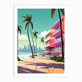 Miami Beach Florida, Usa, Flat Illustration 1 Art Print