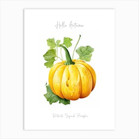 Hello Autumn Delicata Squash Pumpkin Watercolour Illustration 4 Art Print