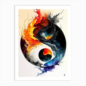 Fire And Water 7 Yin And Yang Japanese Ink Art Print