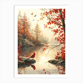 Autumn Bird By The Lake Art Print