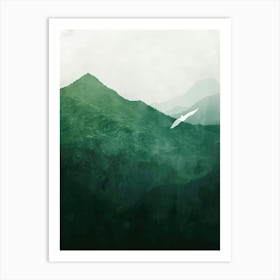 Eagle Flying Over Mountains Art Print