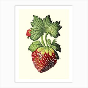 A Single Strawberry, Fruit, Vintage Botanical 1 Art Print