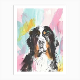 Bernese Mountain Dog Dog Pastel Line Watercolour Illustration  3 Art Print