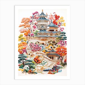 Ryoan Ji Garden Japan  Modern Illustration 3 Art Print