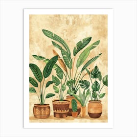 Watercolor Plants In Pots Art Print