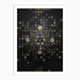 Vintage Alpine Squill Botanical Wreath on Dot Bokeh Pattern n.0655 Art Print