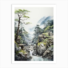 Shosenkyo Gorge In Yamanashi, Japanese Brush Painting, Ukiyo E, Minimal 1 Art Print