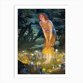 Midsummer Eve 1908 by Edward Robert Hughes - Magical Fairy Circle With Lights, Pagan Witchy Famous Vintage Fairytale Art Print