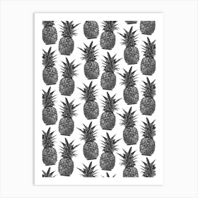 Black and White Pineapple Pattern Artwork Affiche