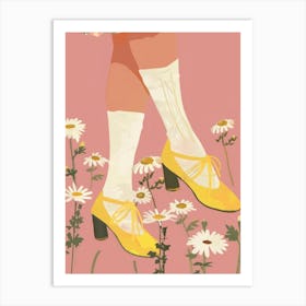 Woman Yellow Shoes With Flowers 4 Art Print