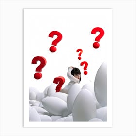 Abstract Human Concept Swirling In A Sea Of Confusion Marked By White Question Marks And Exclamation (6) Art Print