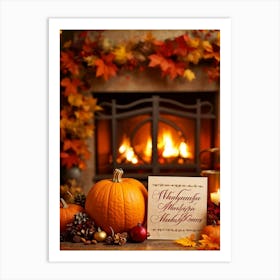 Cozy Handwritten Thanksgiving Greeting Nestled Within An Ornate Autumnal Border Featuring A Rich (3) Art Print