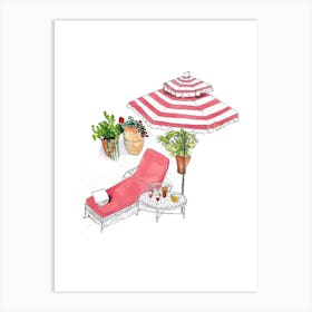 Sunlounger And Cocktail Red Art Print