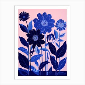 Blue Flower Illustration Dahlia 2 Art Print