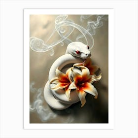 White Snake With Flowers Art Print