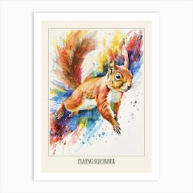 Flying Squirrel Colourful Watercolour 4 Poster Art Print