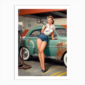 1950's Era Retro Automotive Service Station Pinup - Reimagined Art Print