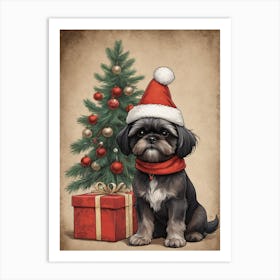 Christmas Shih Tzu Dog Wear Santa Hat (15) Art Print