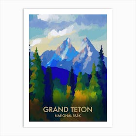 Grand Teton National Park Matisse Style Vintage Travel Poster 2 Art Print
