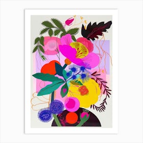 Ranunculus 1 Neon Flower Collage Art Print