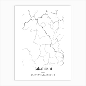 Takahashi,Japan Minimalist Map Affiche