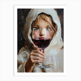 A Young Girl Wrapped In A Sheet Drinks Red Wine In A Glass 1 Art Print