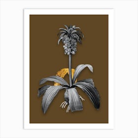 Vintage Eucomis Regia Black and White Gold Leaf Floral Art on Coffee Brown n.0925 Art Print