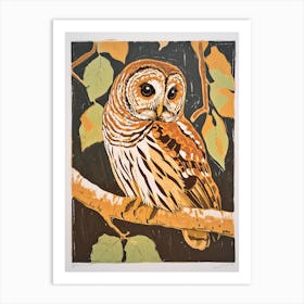 Barred Owl Linocut Blockprint 1 Art Print