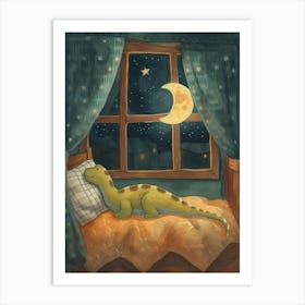 Dinosaur In Bed With The Moon 1 Art Print
