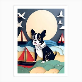 Boston Terrier On The Beach-Reimagined Art Print