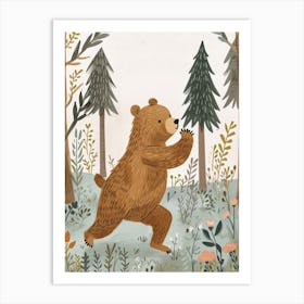 Brown Bear Dancing In The Woods Storybook Illustration 4 Art Print