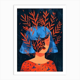 Illustration Of A Woman With Leaves On Her Head Art Print